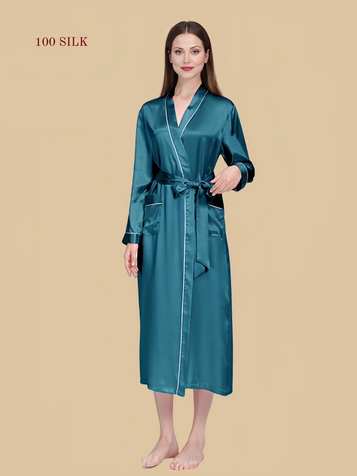 Women's long-sleeved silk nightgown