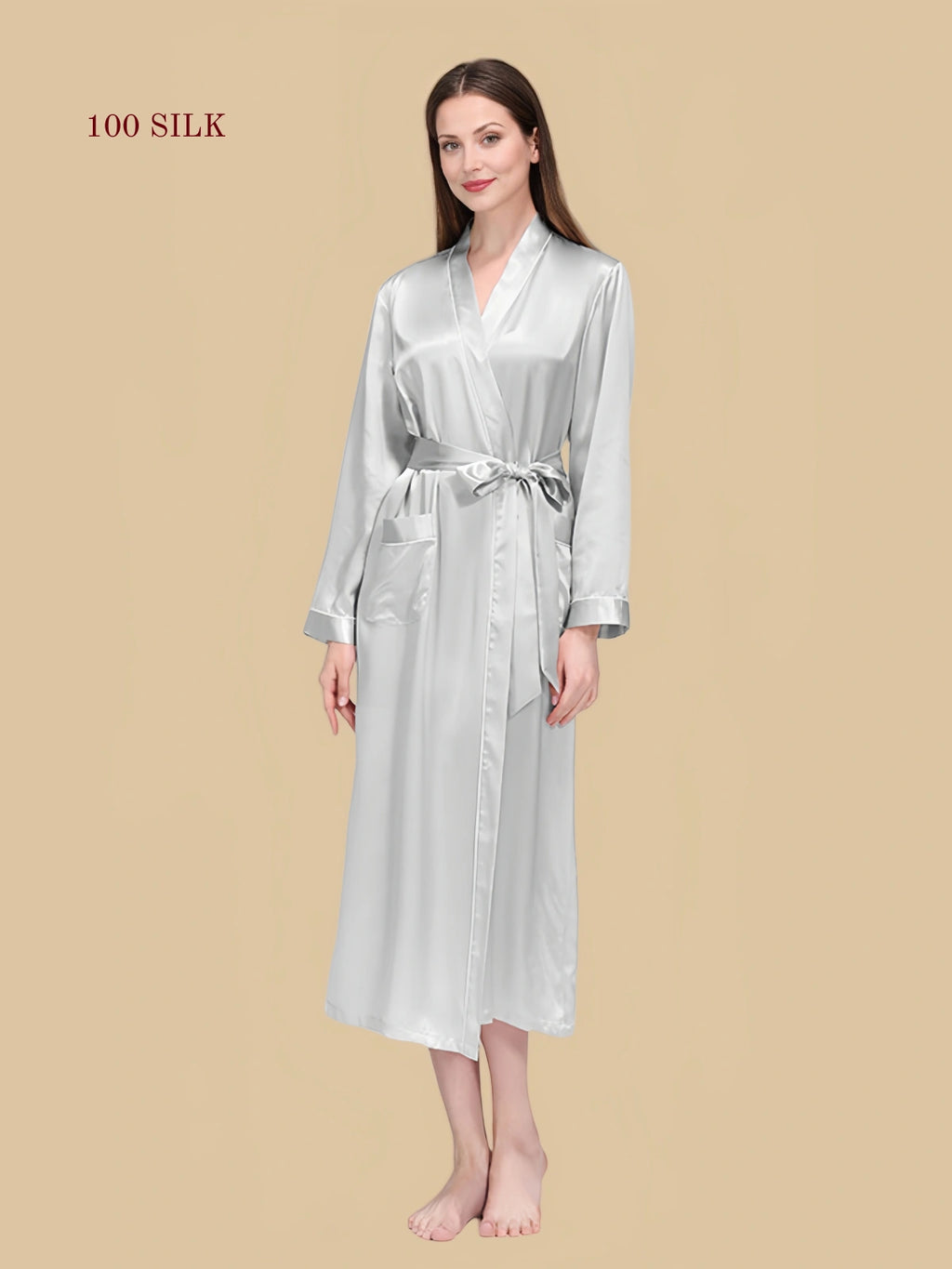 Women's long-sleeved silk nightgown