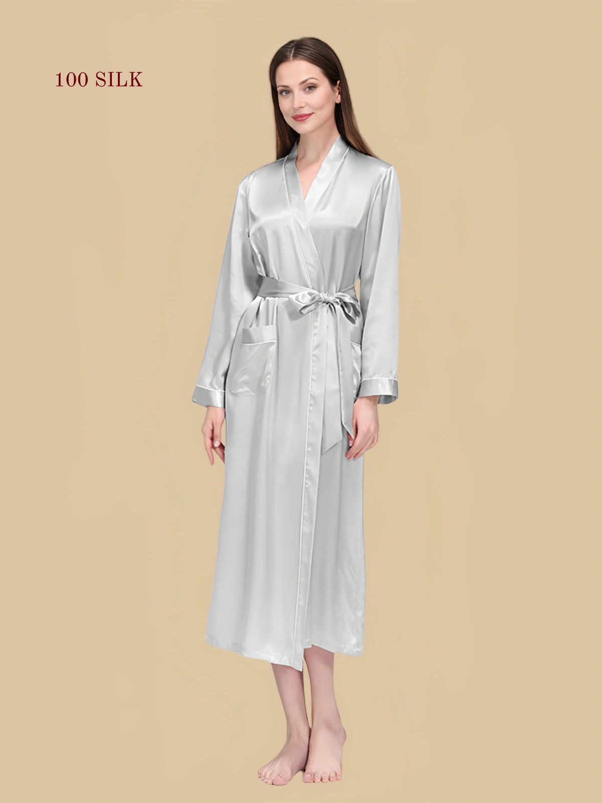 Women's long-sleeved silk nightgown