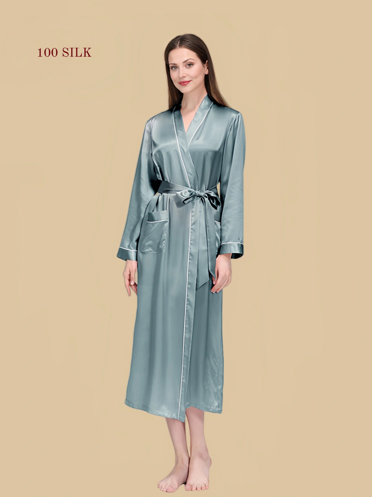 Women's long-sleeved silk nightgown