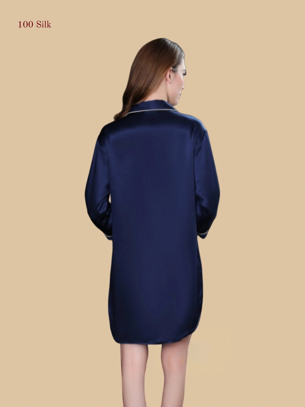 Women's shirt style Long Sleeve Silk Nightgown