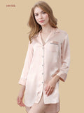 Women's shirt style Long Sleeve Silk Nightgown - 100% Mulberry Silk Silk Nightgown And Robe Set | Silkgala