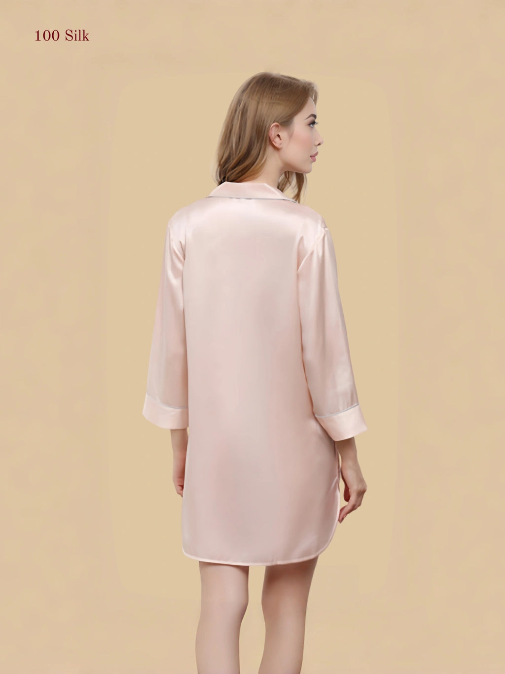 Women's shirt style Long Sleeve Silk Nightgown