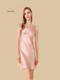 16mm lace-shoulder nightgown with wrap bust front view