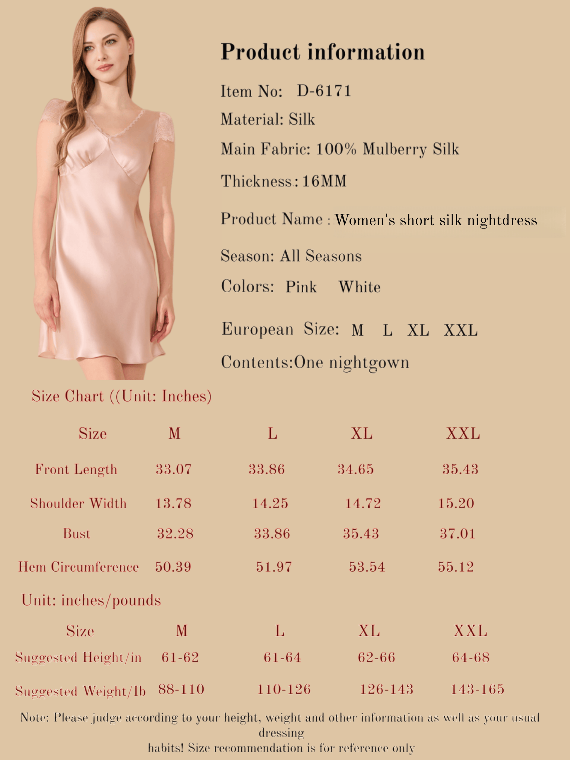 Women's short silk nightdress