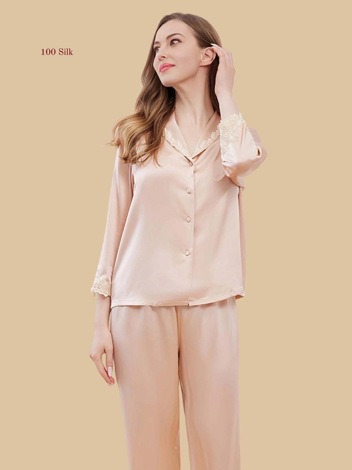 Women's Silk Long Sleeve Pants Pajama Set