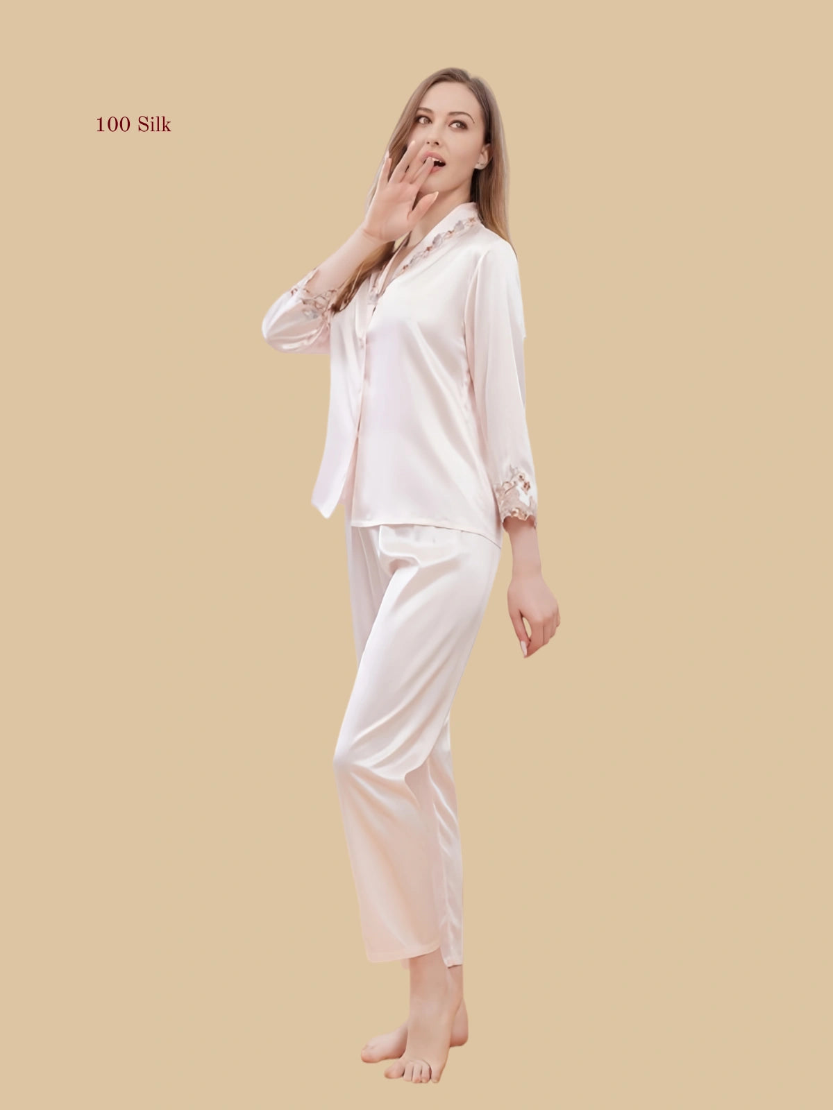 Women's Silk Long Sleeve Pants Pajama Set