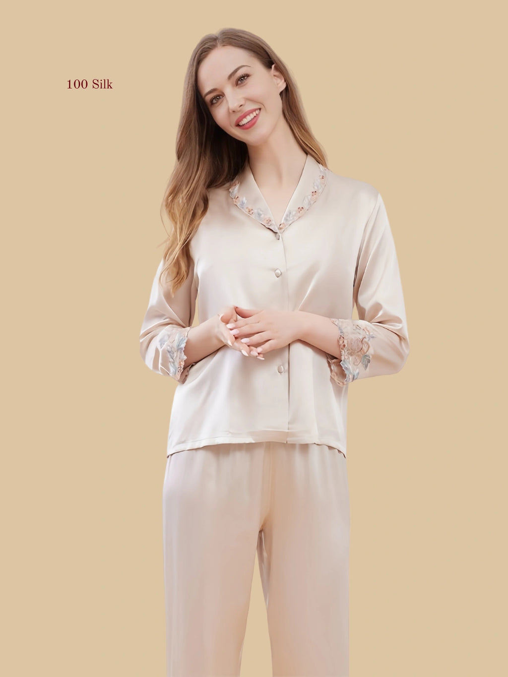 Women's Silk Long Sleeve Pants Pajama Set