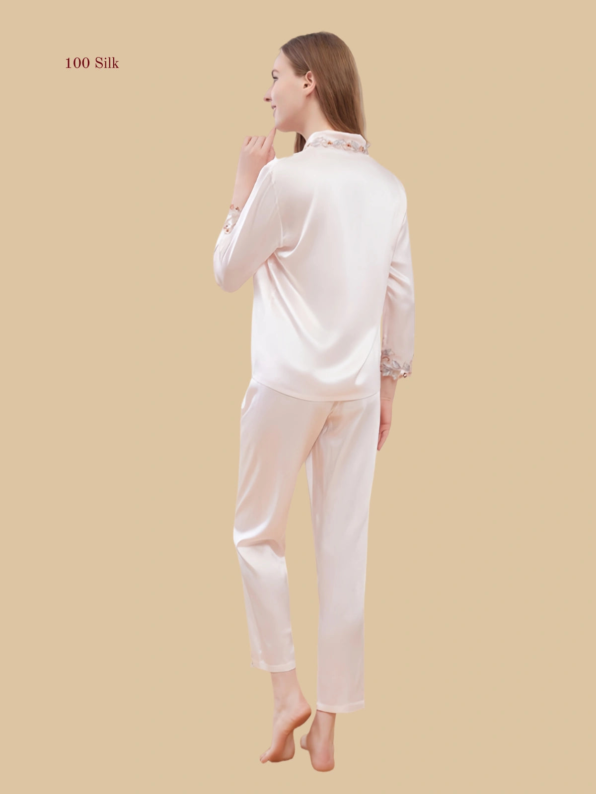 Women's Silk Long Sleeve Pants Pajama Set