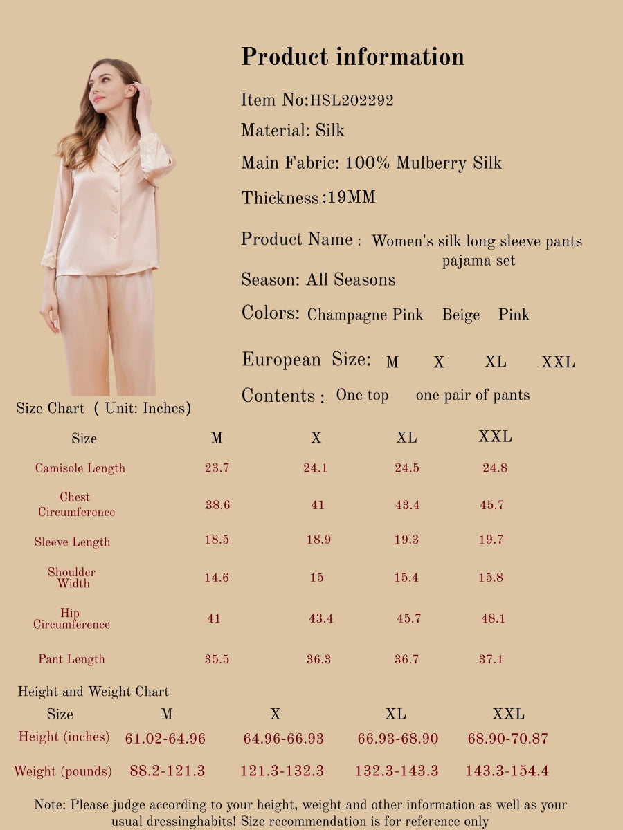 Women's Silk Long Sleeve Pants Pajama Set