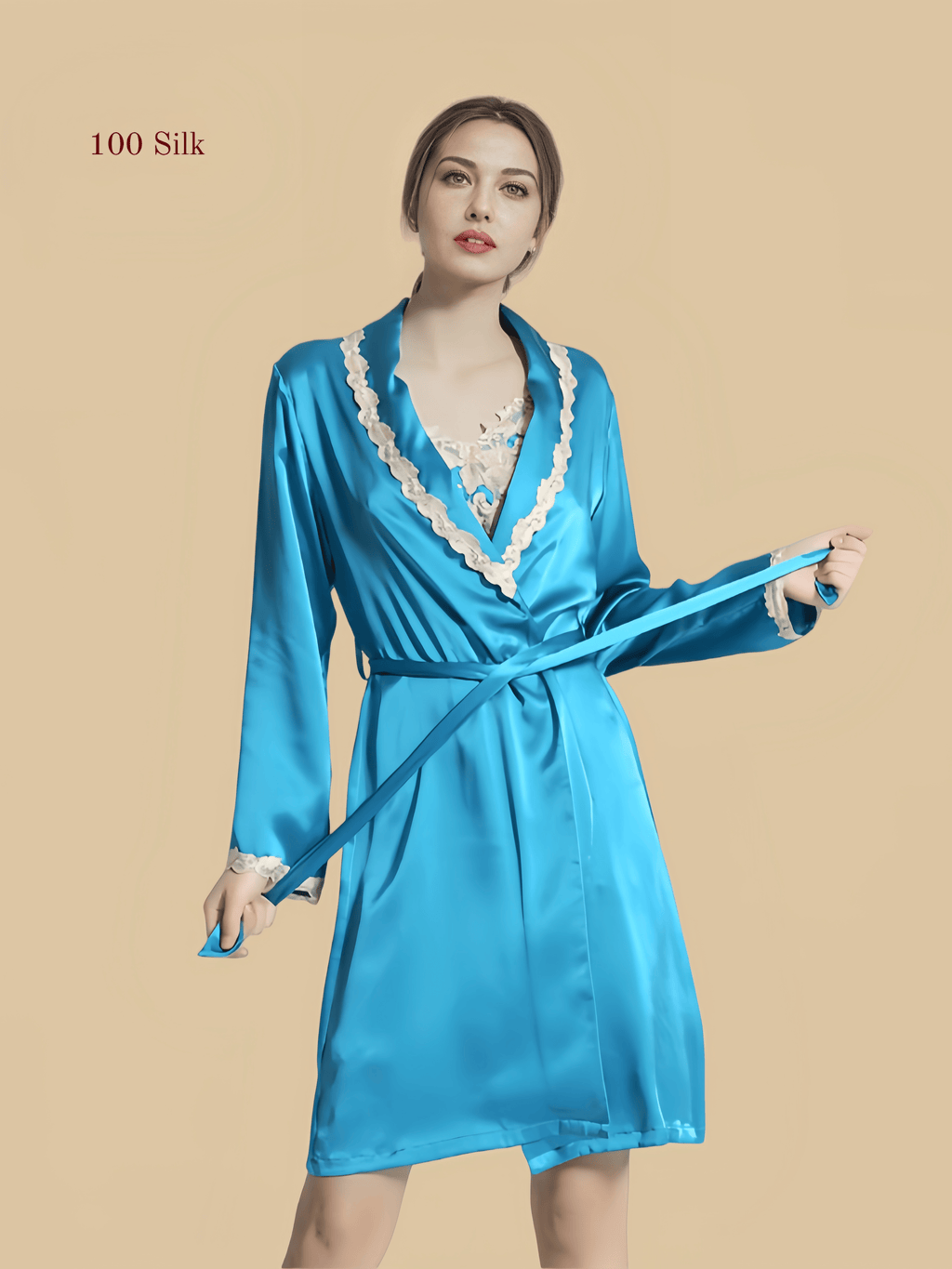 Women's silk short kimono robe
