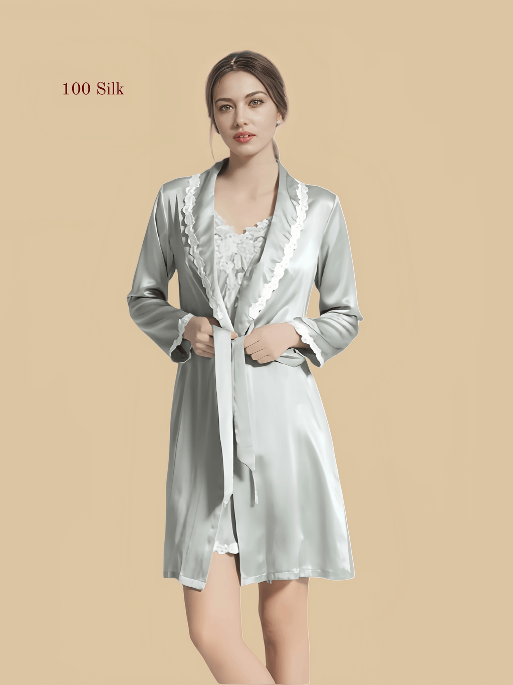 Women's silk short kimono robe