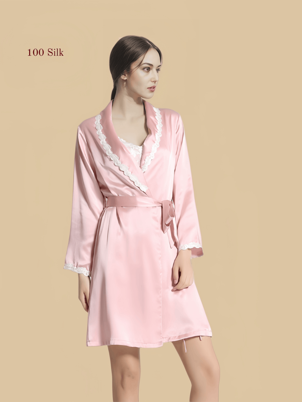Women's silk short kimono robe
