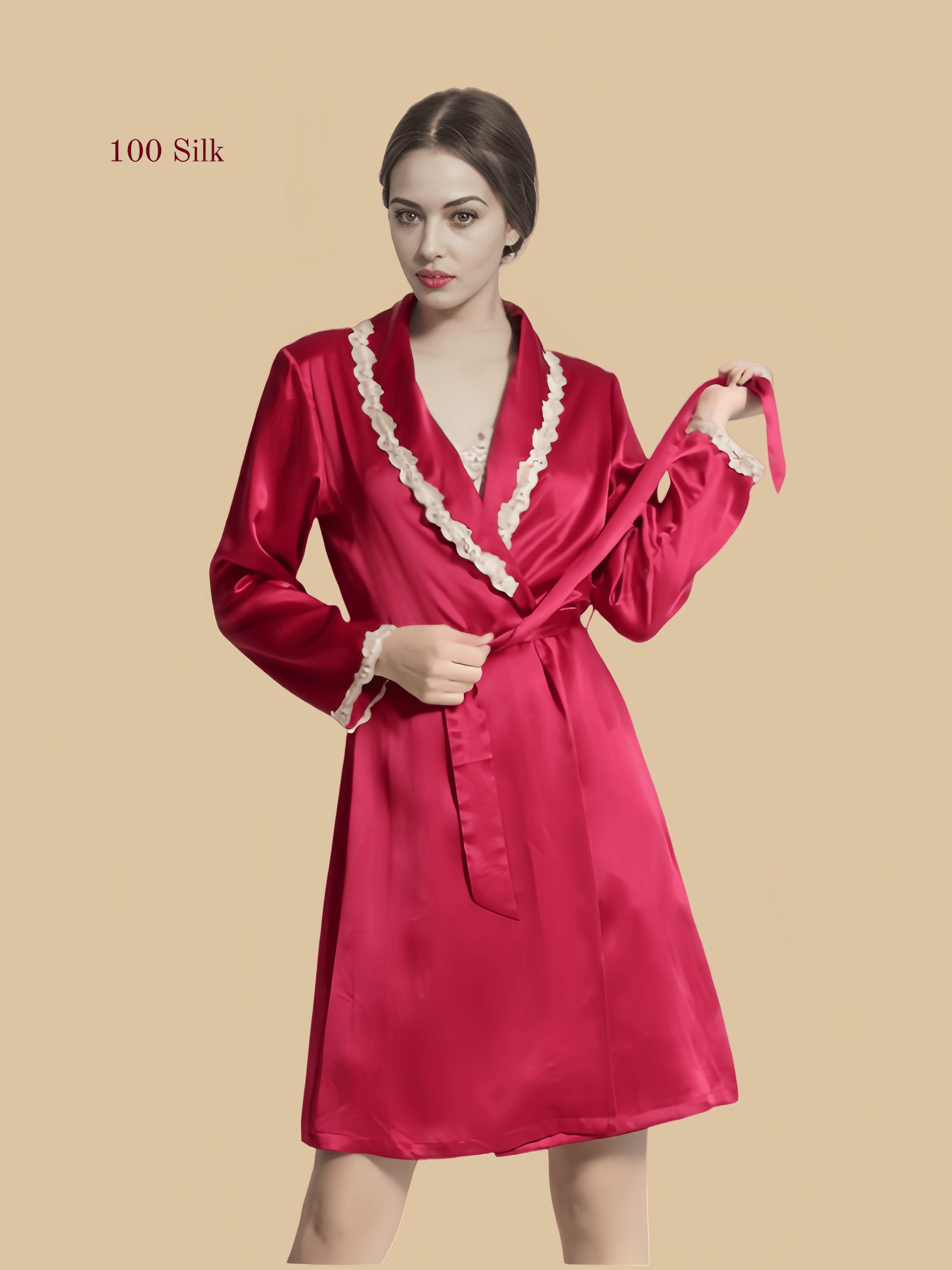 Women's silk short kimono robe