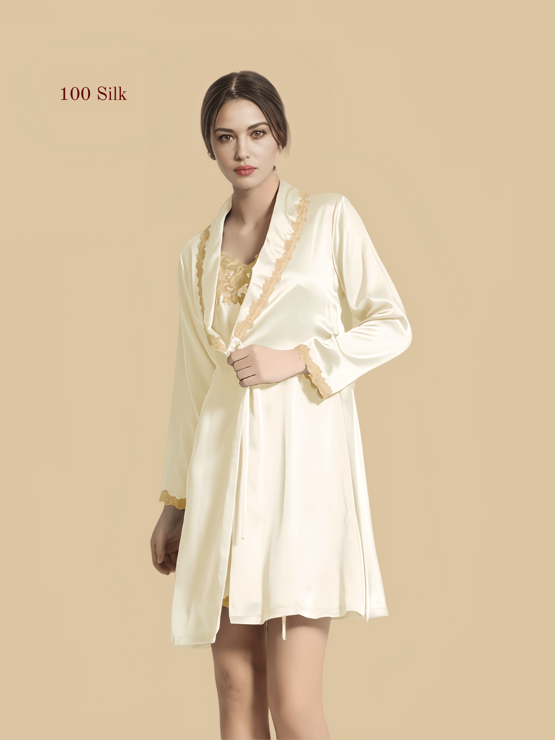 Women's silk short kimono robe