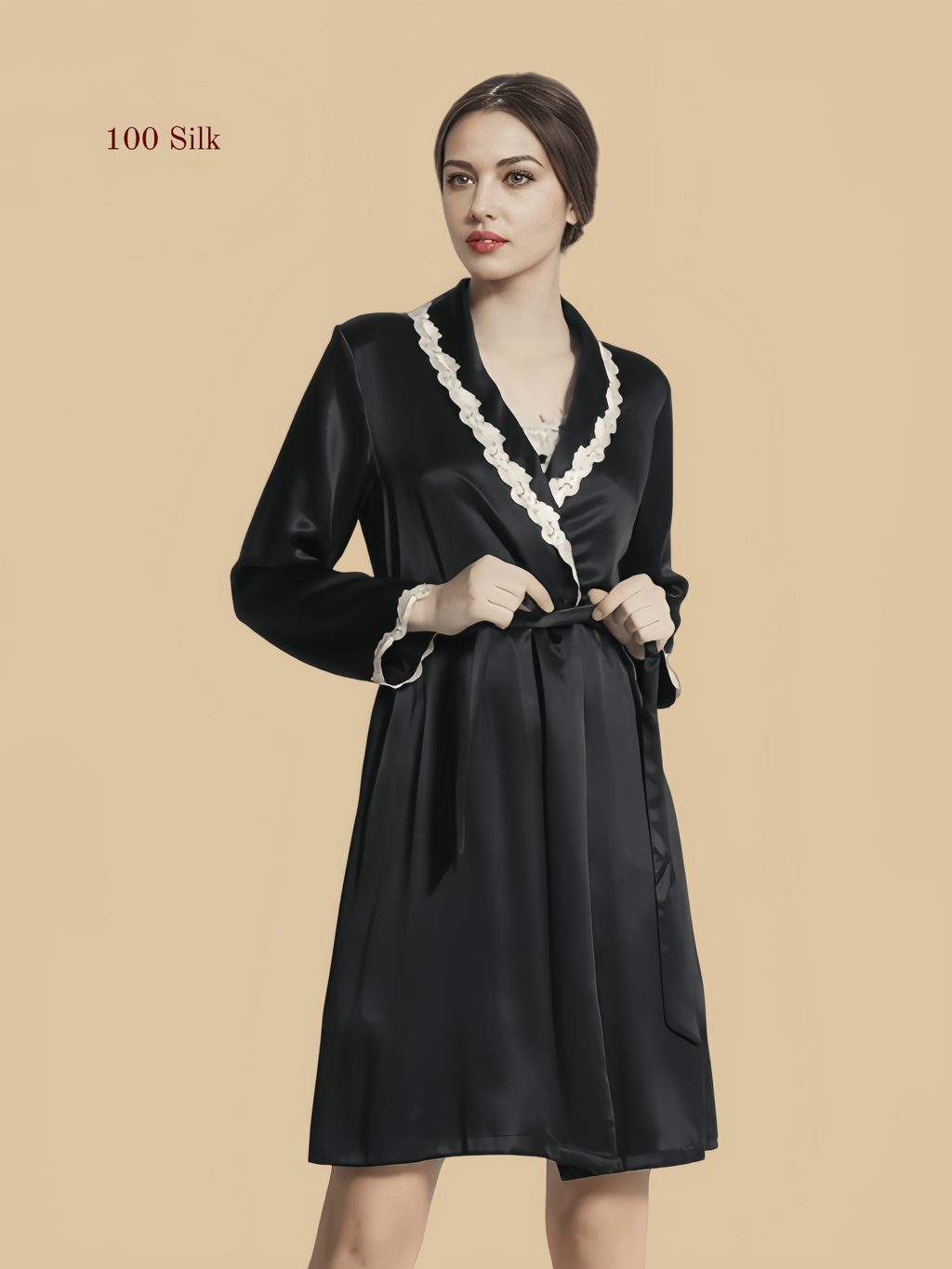 Women's silk short kimono robe