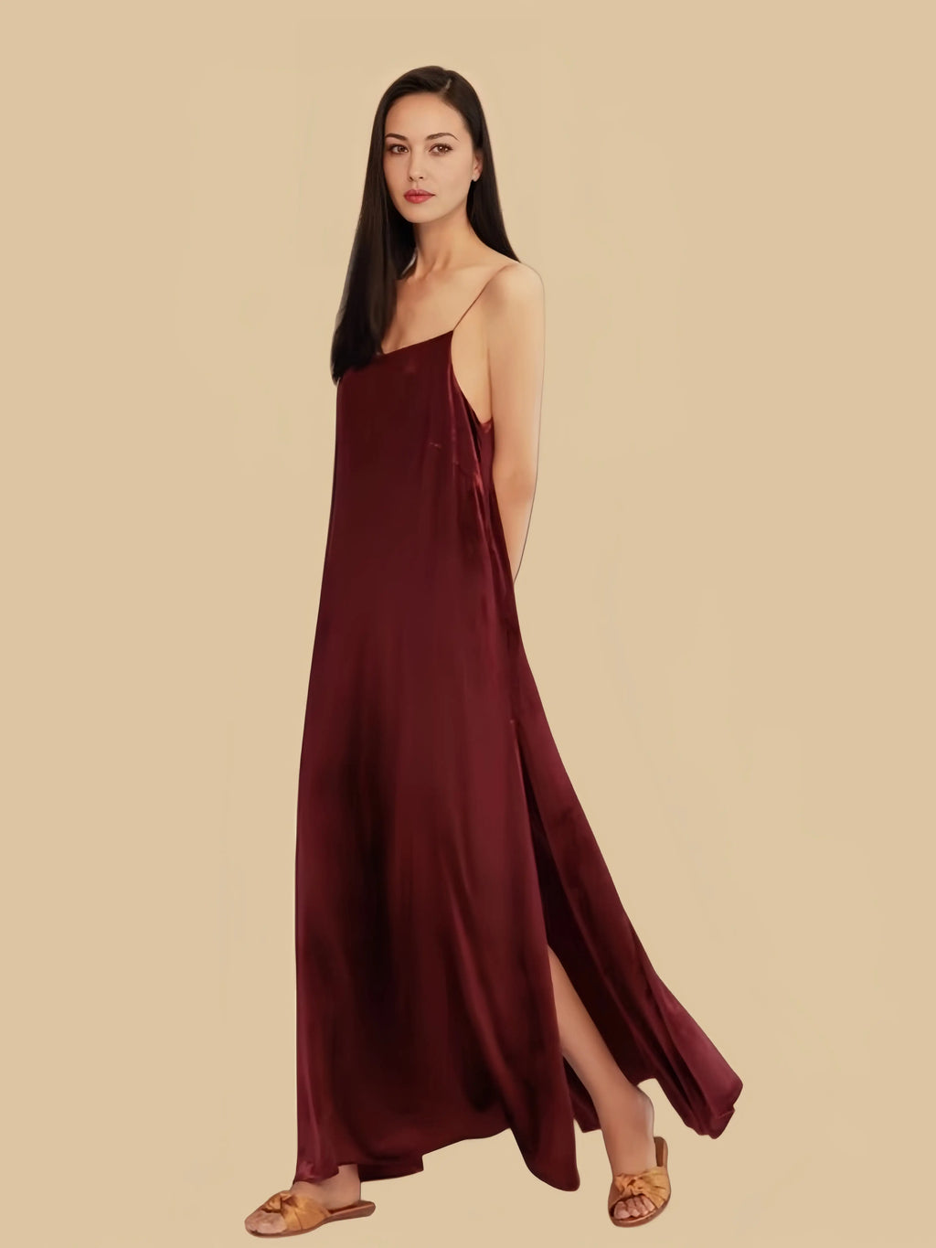 Royal Red luxury winter slip dress in silk-viscose blend with an elegant long silhouette | Silkgala