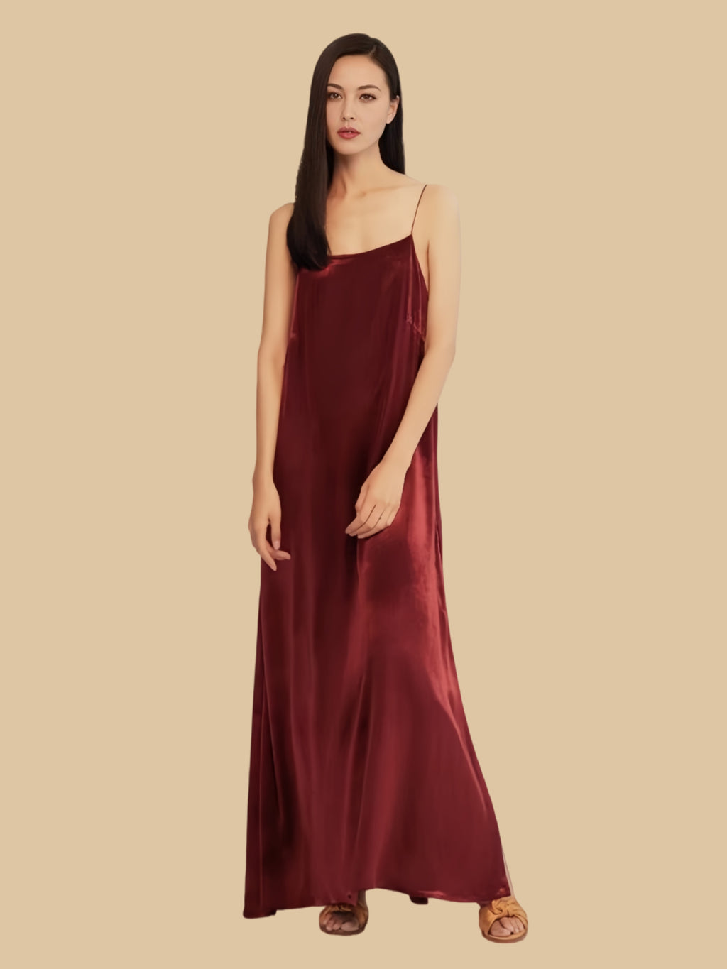Royal Red luxury winter slip dress in silk-viscose blend with an elegant long silhouette | Silkgala