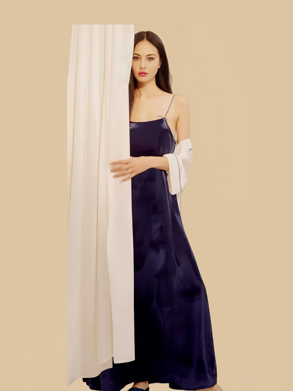 Royal Blue luxury winter slip dress in silk-viscose blend with an elegant long silhouette | Silkgala