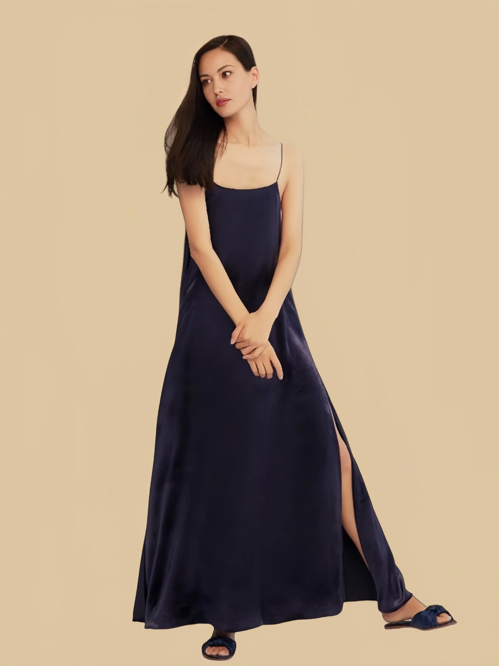 Royal Blue luxury winter slip dress in silk-viscose blend with an elegant long silhouette | Silkgala