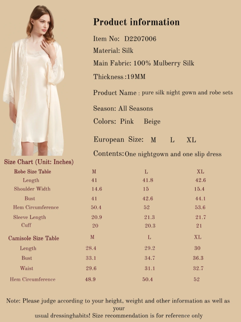 pure silk night gown and robe sets
