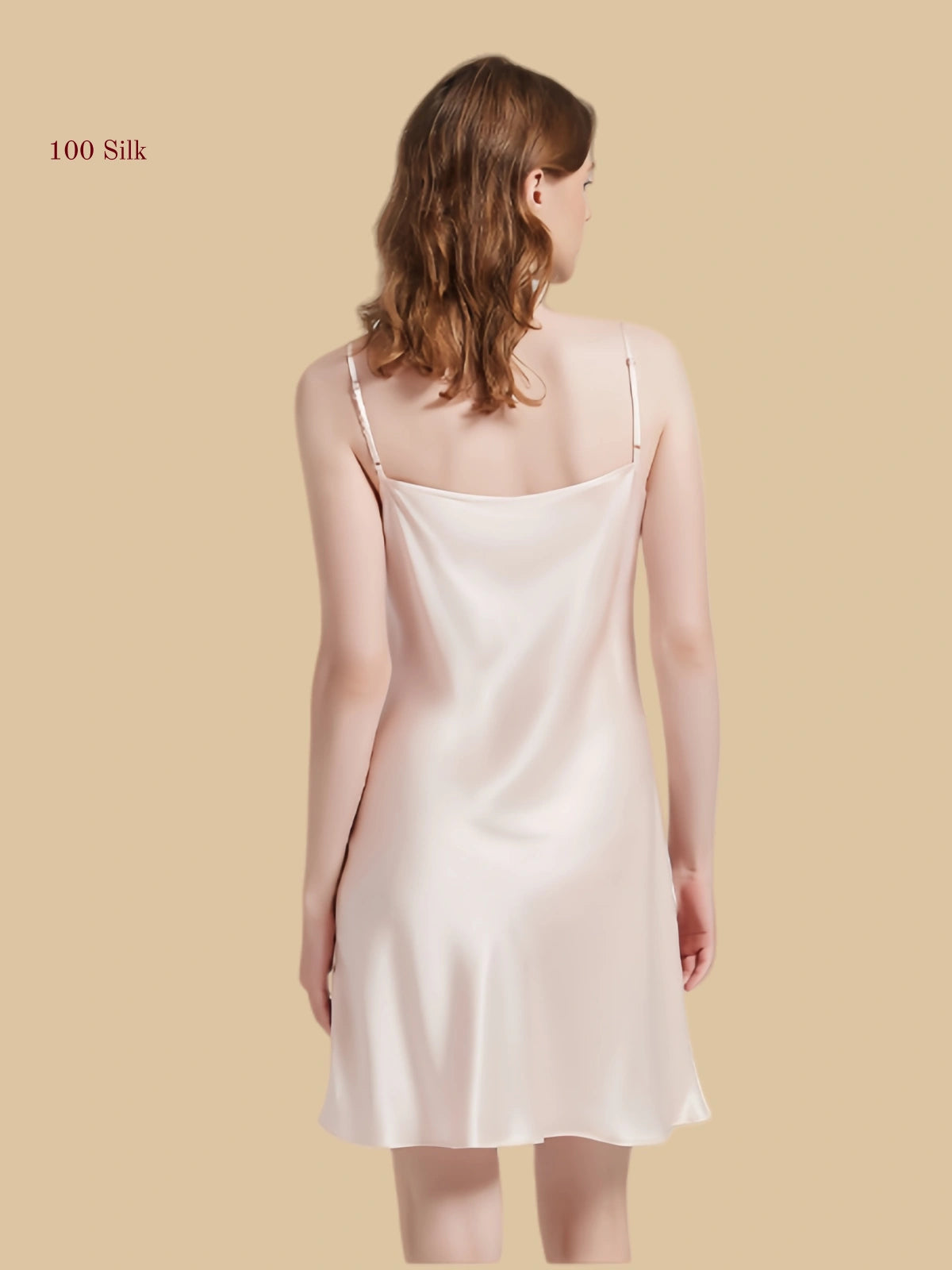 pink 19mm silk slip back view with smooth short silhouette
