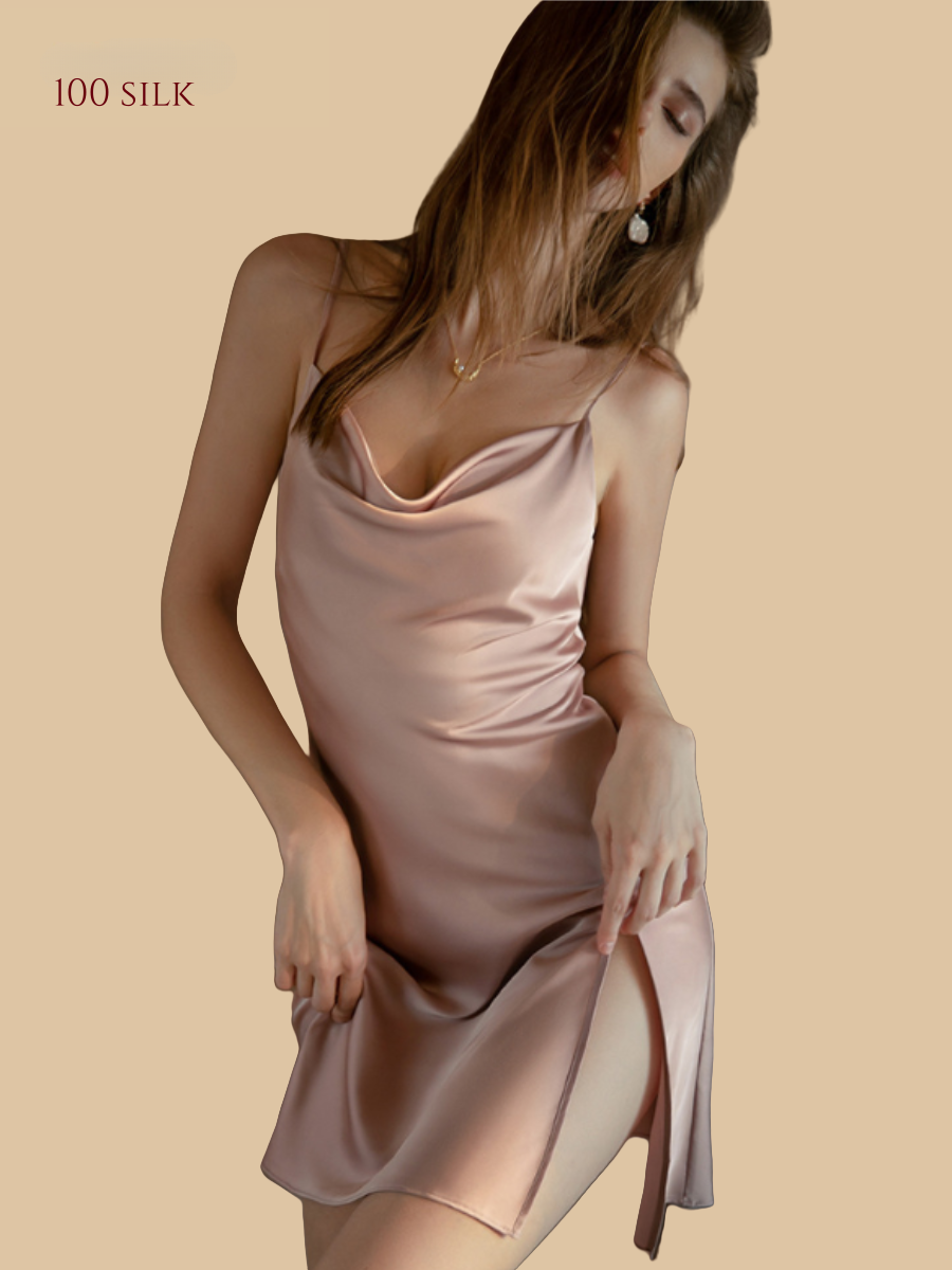 Sexy V-Neck Thin Silk Sleepwear Gown - Silkgala