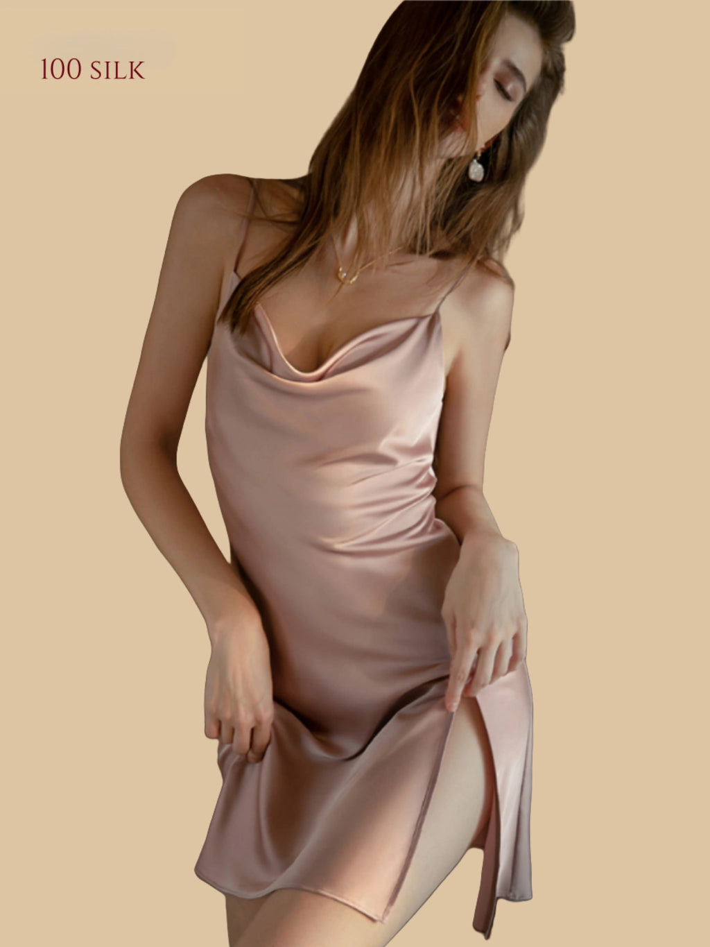 Sexy V-Neck Thin Silk Sleepwear Gown