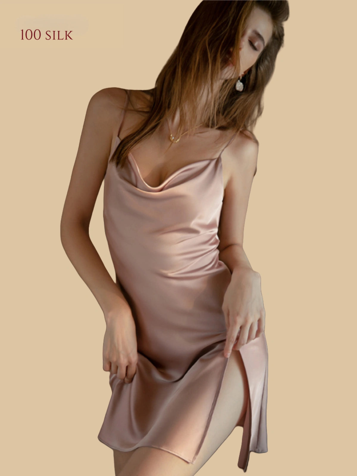 Sexy V-Neck Thin Silk Sleepwear Gown