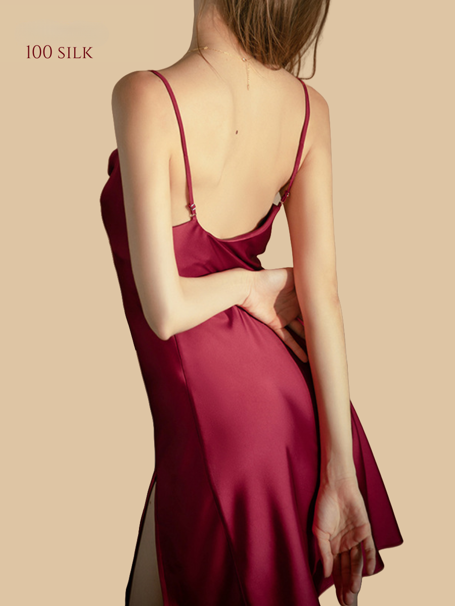 Sexy V-Neck Thin Silk Sleepwear Gown - Silkgala