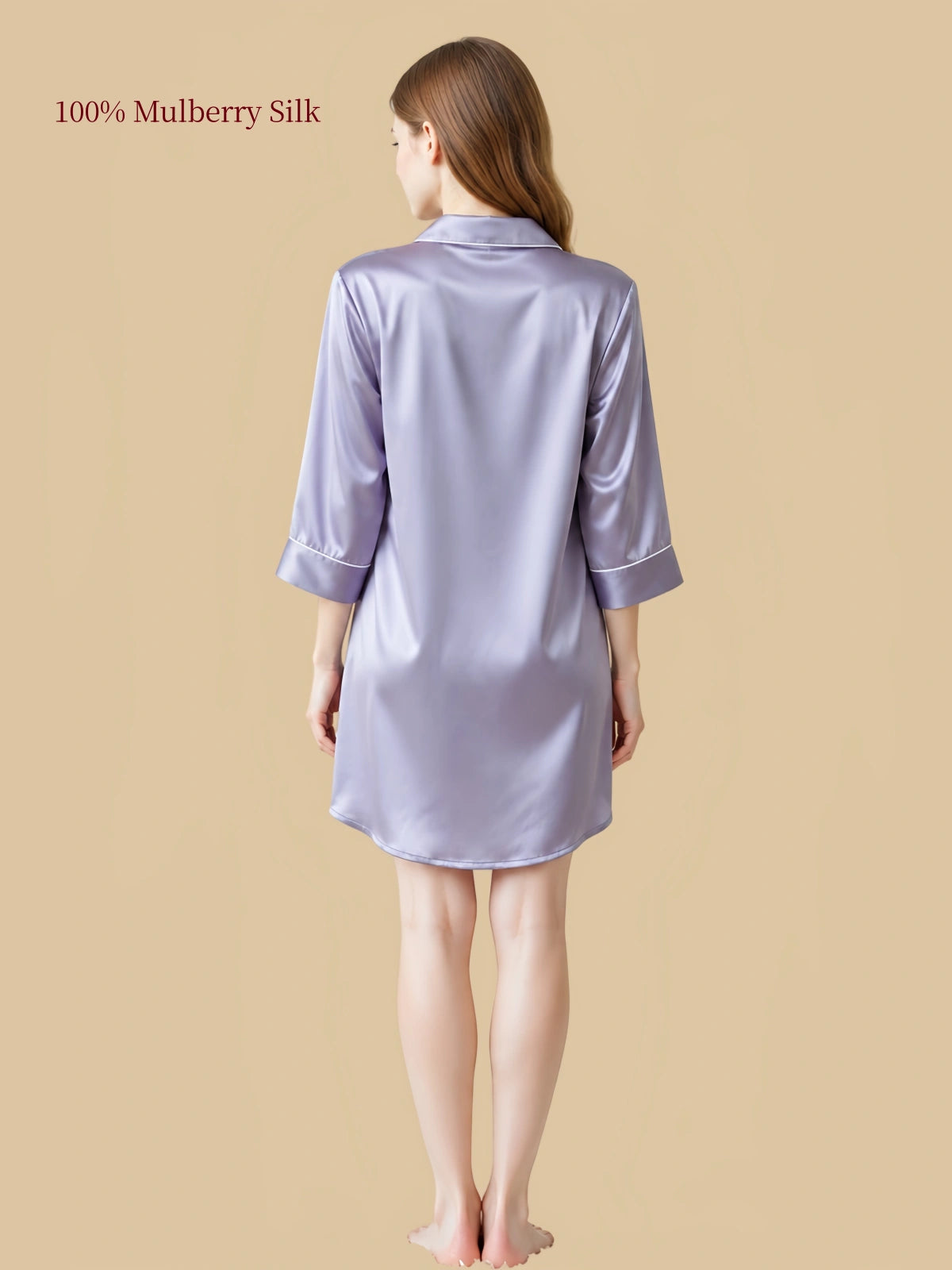Misty Lavender Grey silk nightshirt back view