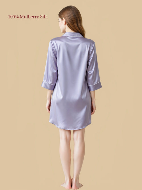 Misty Lavender Grey silk nightshirt back view