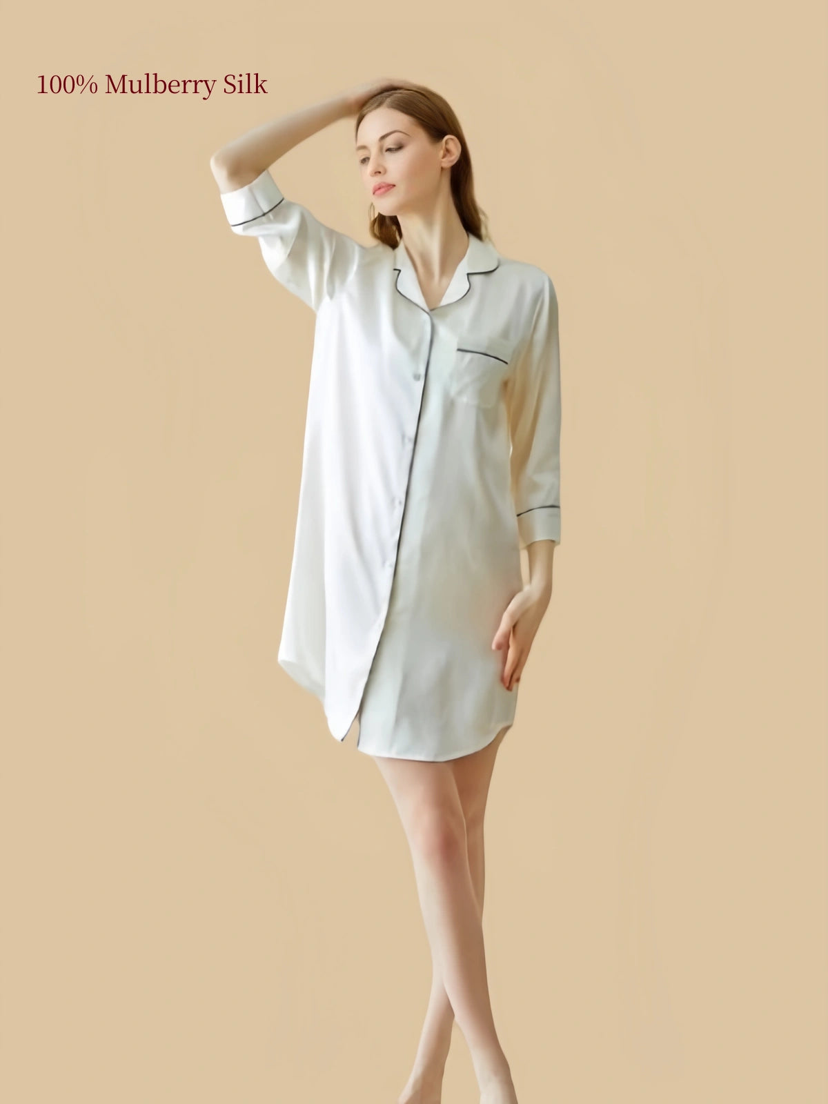 Silkgala 16mm Pearl Ivory silk nightshirt front view