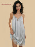 Haze Blue silk lace chemise front view