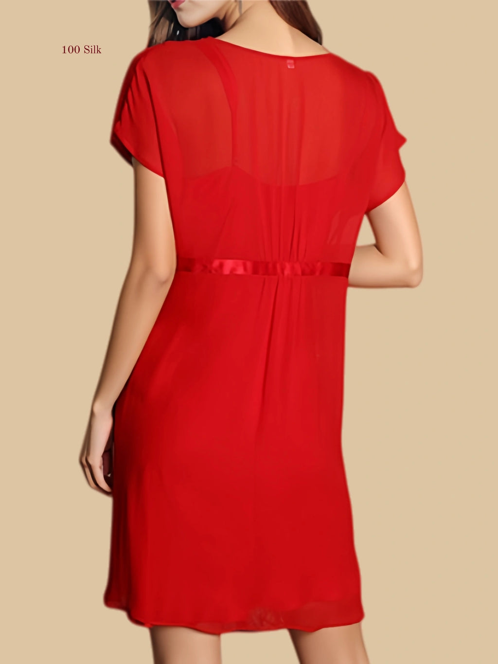 Silkgala Red short robe set, rear view highlighting the drape and waist detail