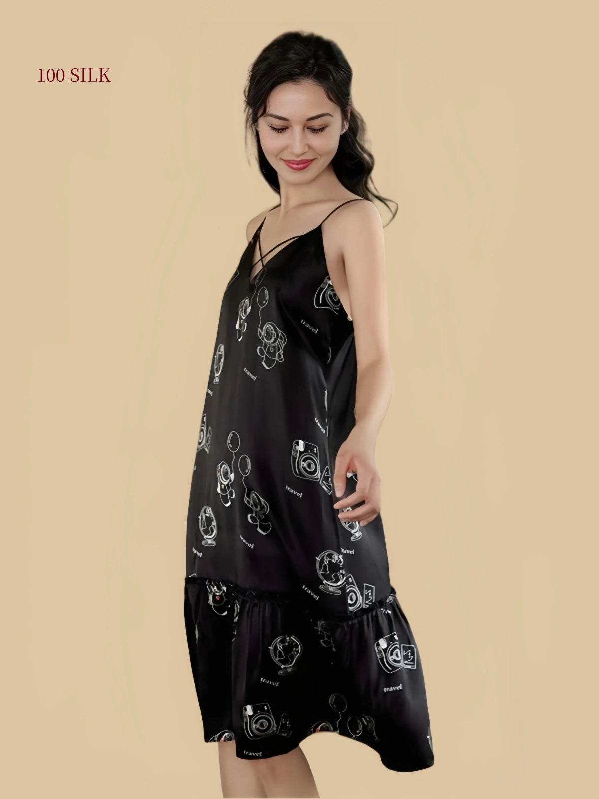 Model sizing for 19 momme silk slip dress