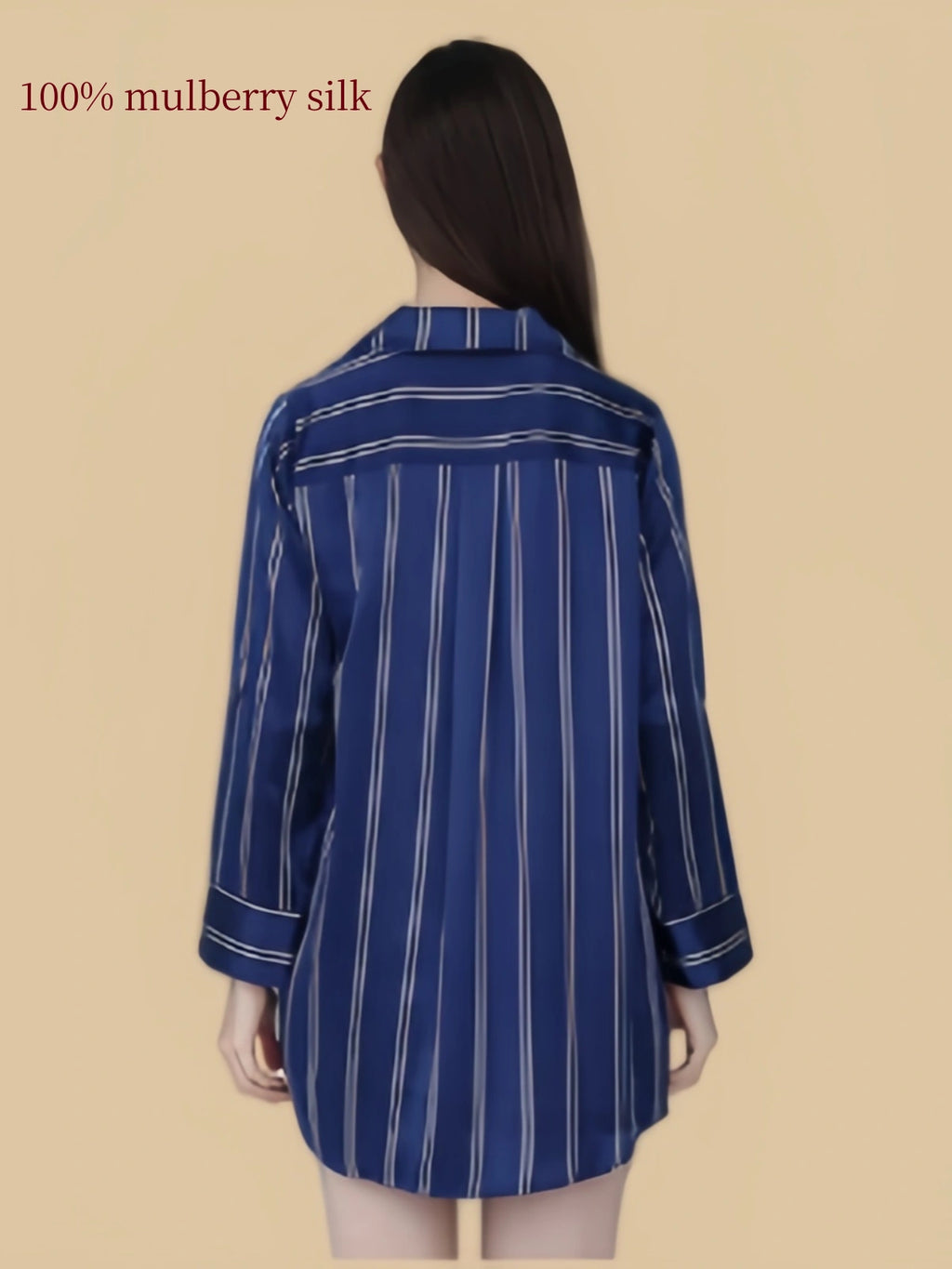 Silkgala 19mm blue and white striped silk nightshirt back view