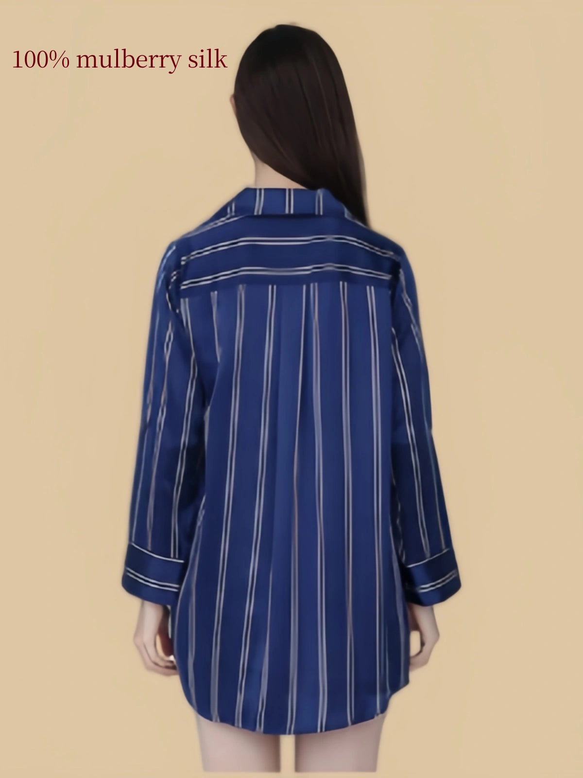 Silkgala 19mm blue and white striped silk nightshirt back view