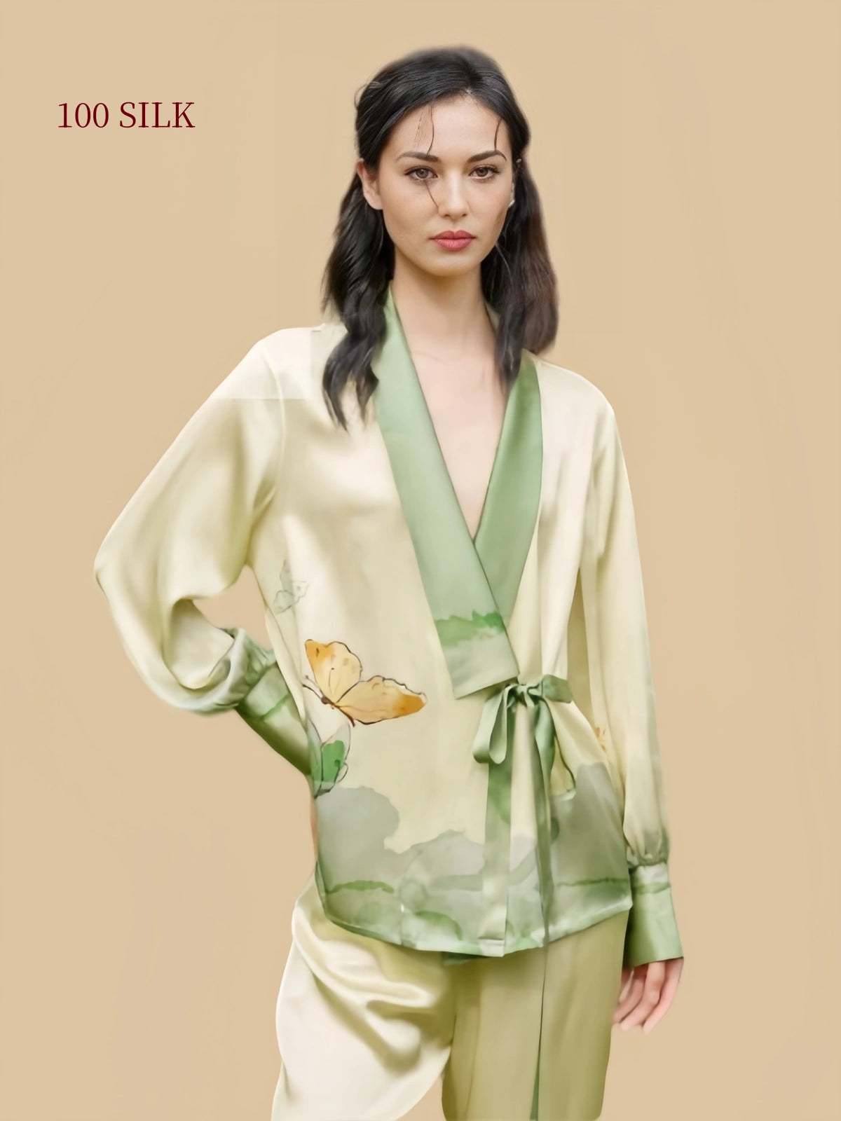 Silkgala butterfly lotus silk pajamas with side tie