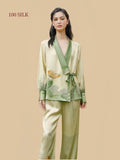 Silkgala Sage Champagne silk pajama set full view