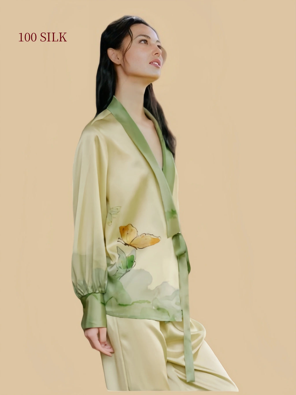 Silkgala 19mm deep V wrap silk pajamas side view