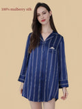 Silkgala striped silk nightshirt with embroidered chest pocket front view