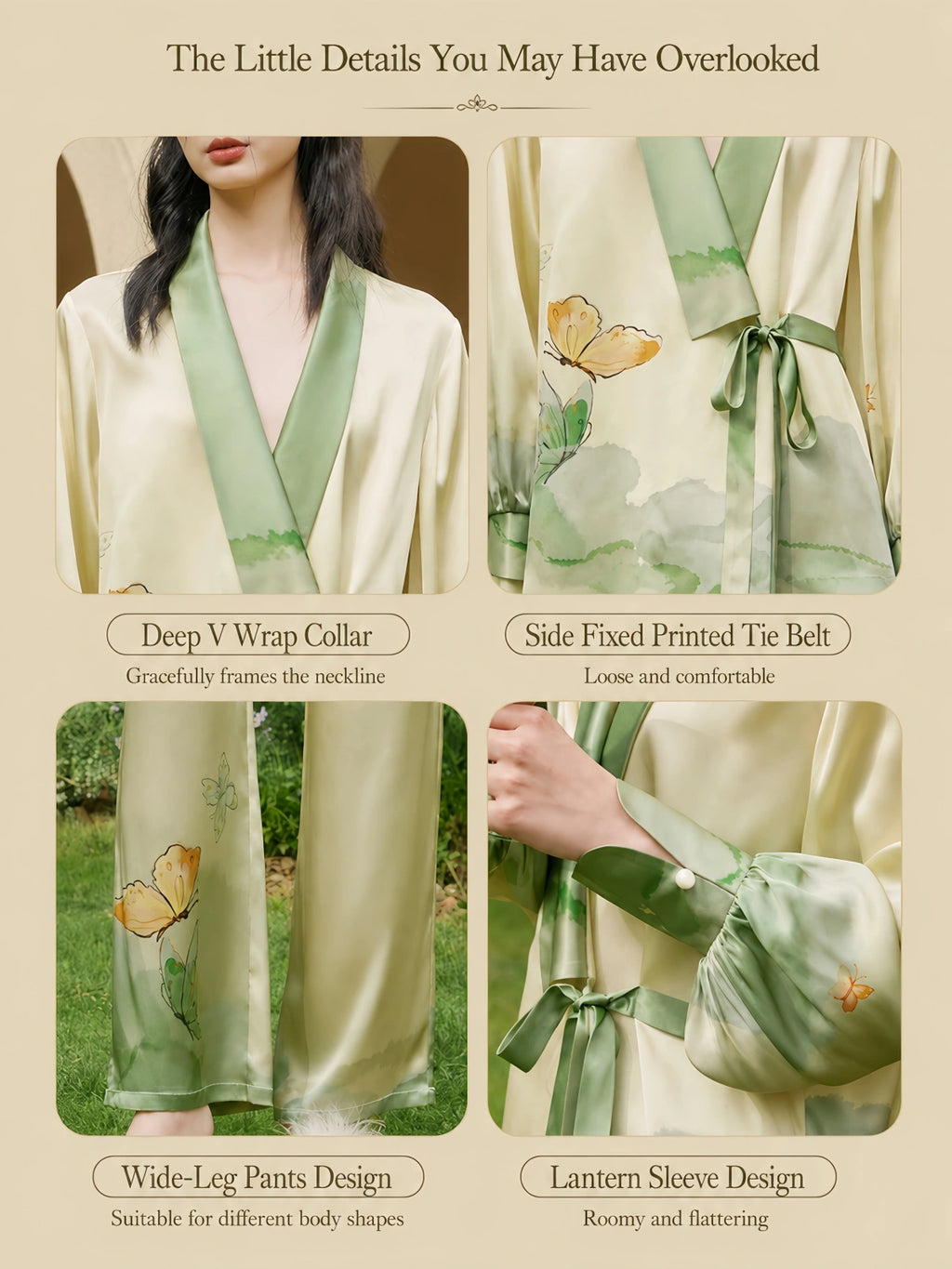 Silkgala wrap collar tie belt and lantern sleeve details