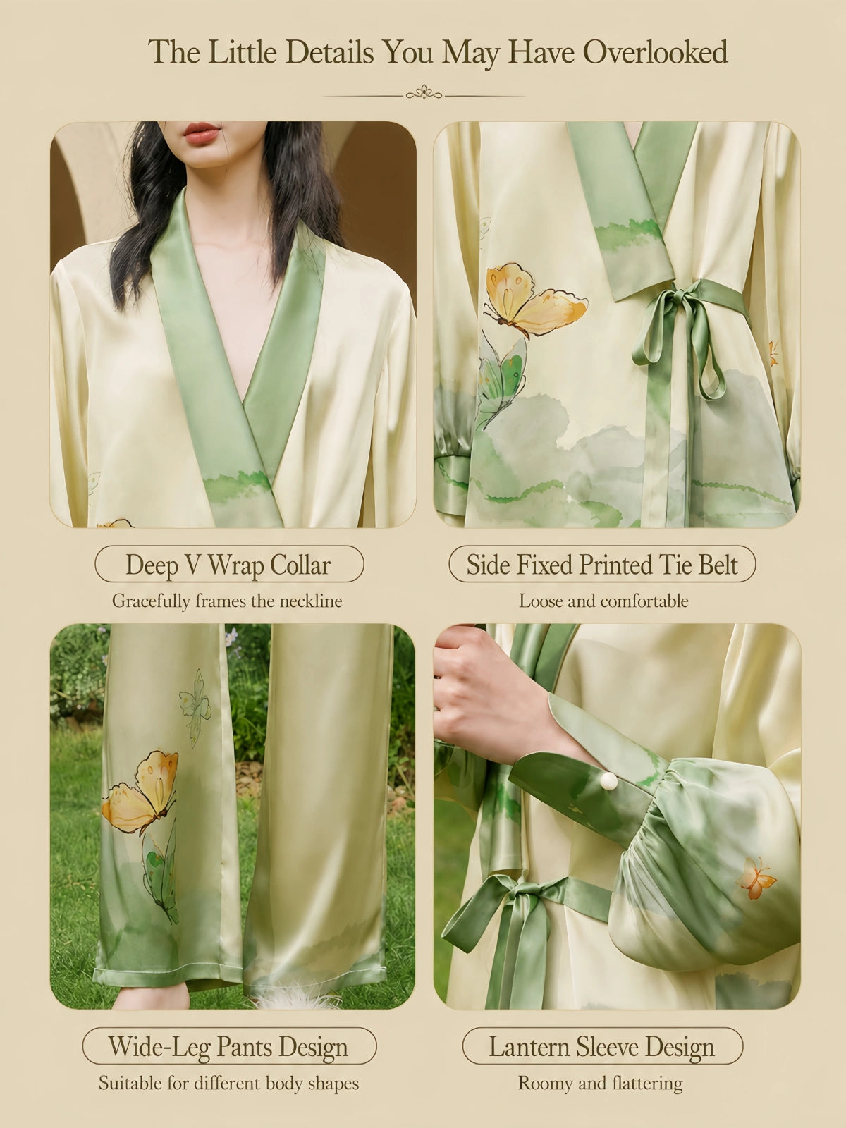 Silkgala wrap collar tie belt and lantern sleeve details