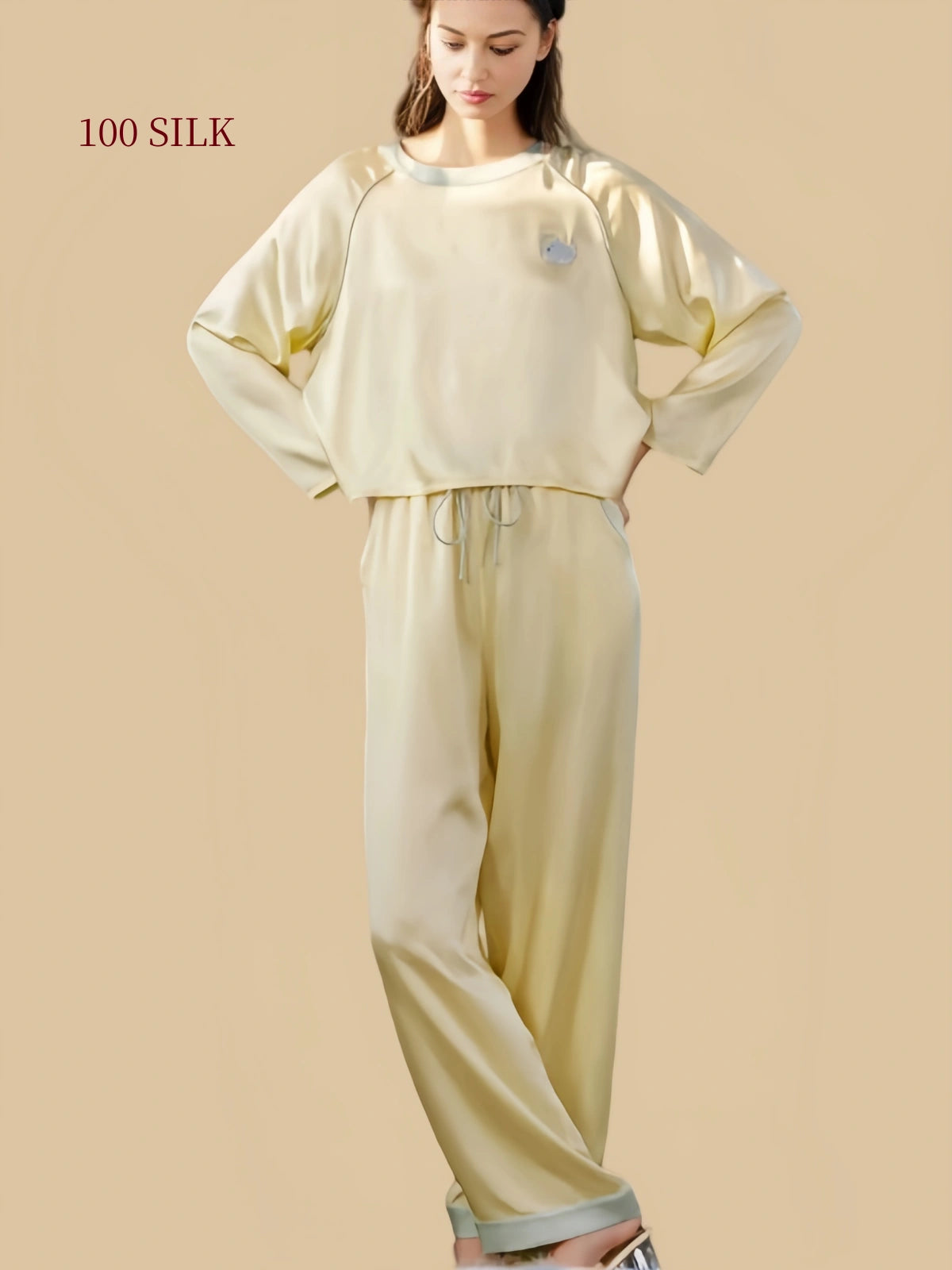 Silkgala 22 momme mulberry silk pajama set featuring a raglan pullover top and relaxed wide-leg pants