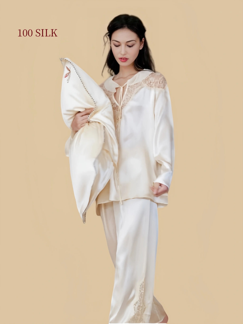 Silkgala 22mm Gosling Yellow lace silk pajamas