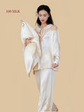 Silkgala 22mm Gosling Yellow lace silk pajamas