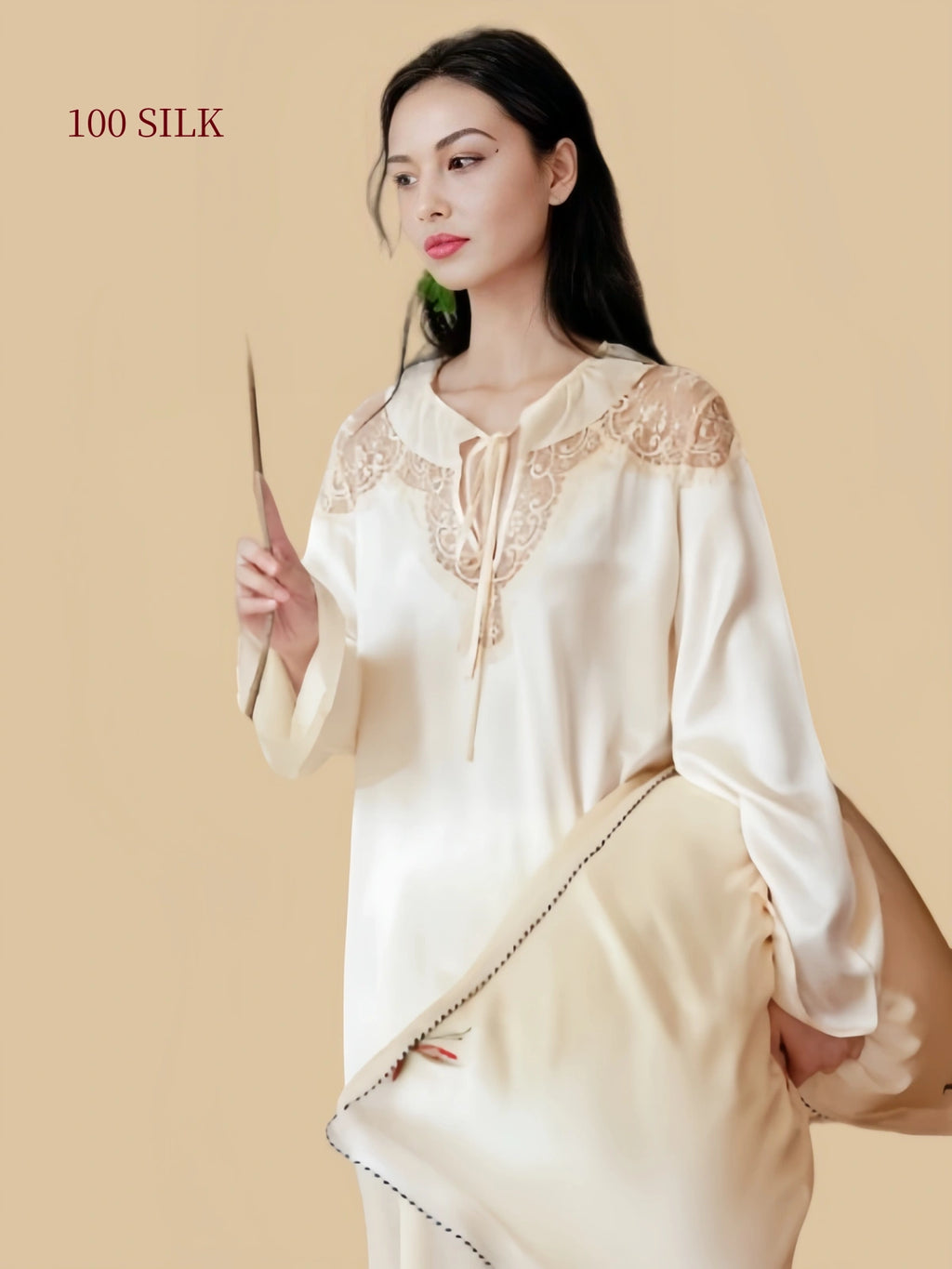 Silkgala Gosling Yellow georgette lace yoke detail