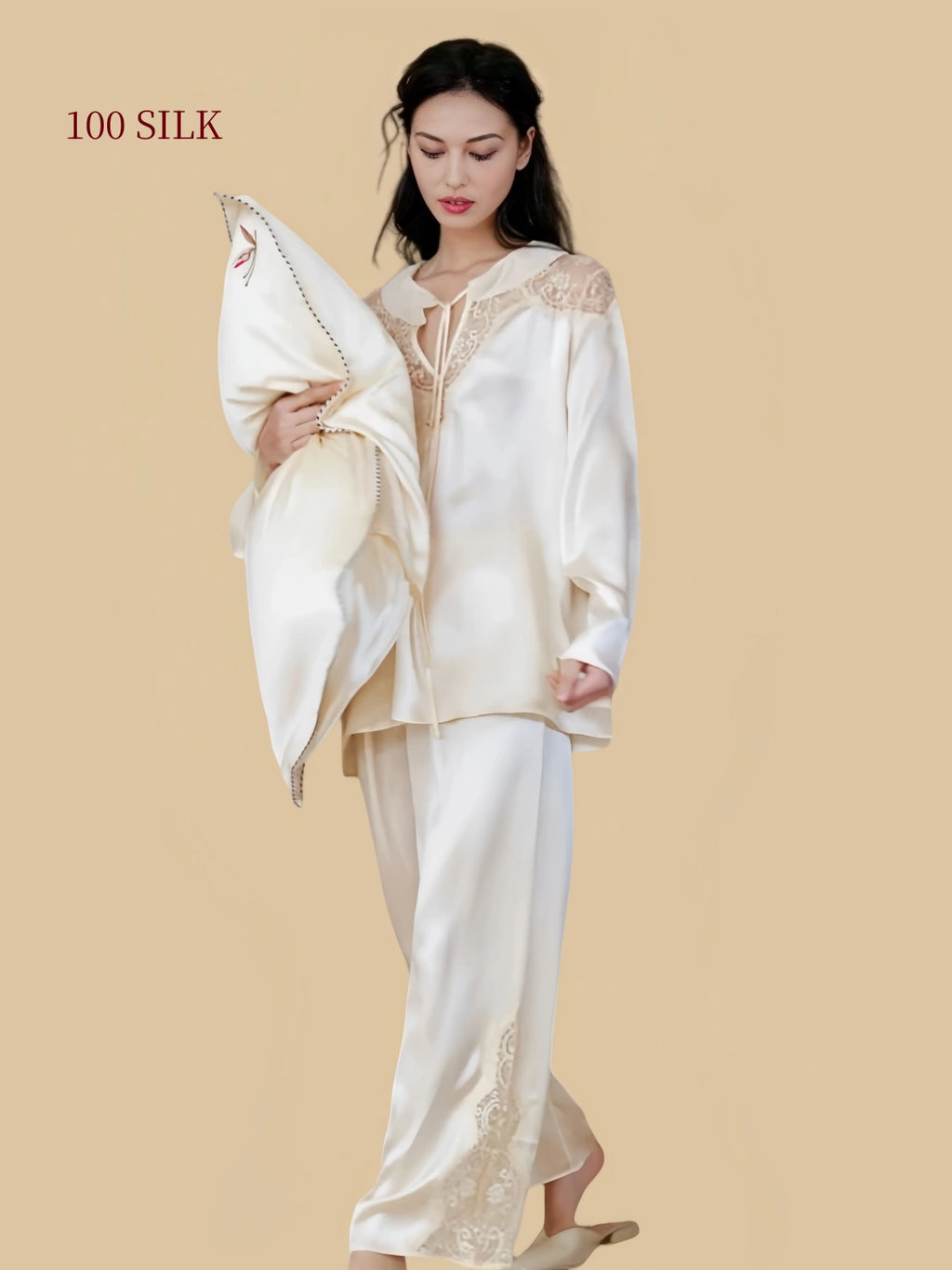 Silkgala Gosling Yellow silk pajamas full view