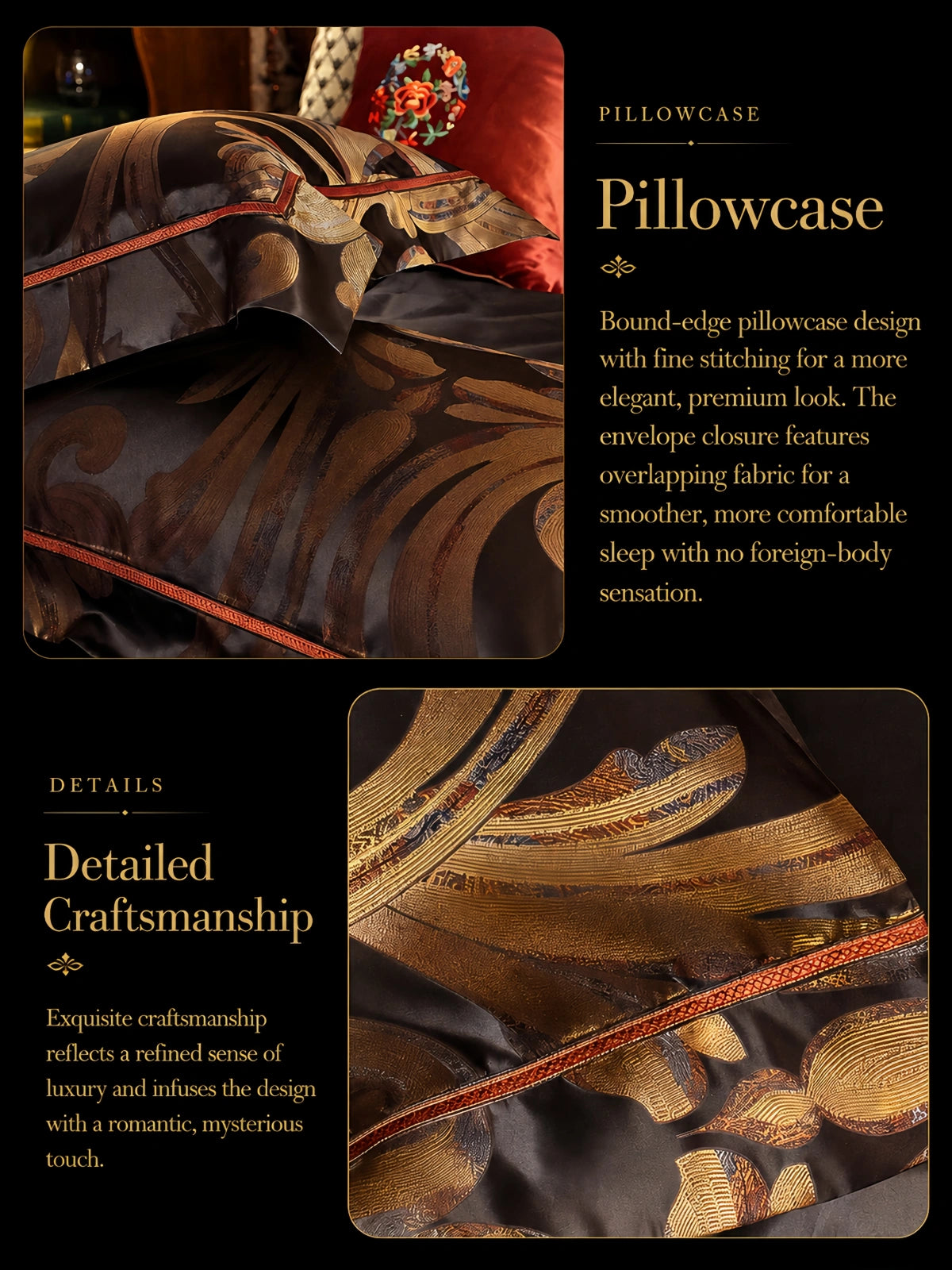 Silkgala 30 Momme European luxury mulberry silk bedding pillowcase craftsmanship details